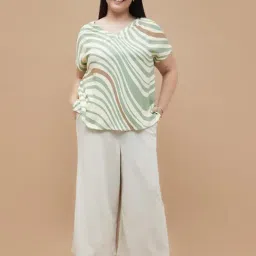 Nexus By Lifestyle Light Green Regular Fit Printed Plus Size Top image 4