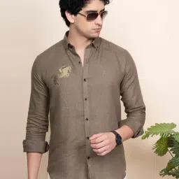 ALMATY Green Slim Fit Embroidery Shirt-picture-32