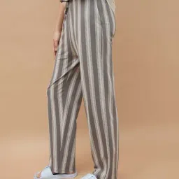 Ginger By Lifestyle Grey Cotton Regular Fit Striped Pyjamas image 3