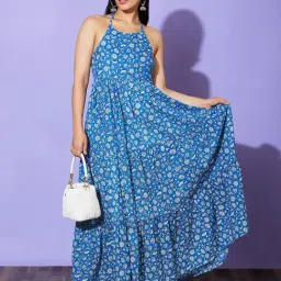 Globus Blue Floral Print Maxi Dress-image-7