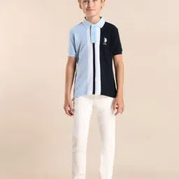 u.s. polo assn. US Polo Kids Boys Blue Cotton Color Block Polo T-Shirt image 3
