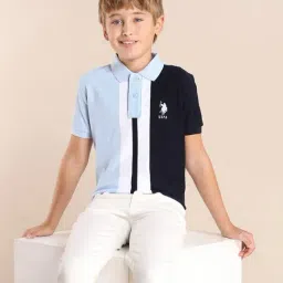 u.s. polo assn. US Polo Kids Boys Blue Cotton Color Block Polo T-Shirt image 5
