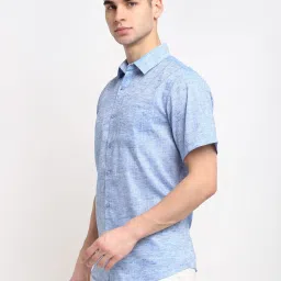 Jainish Blue Cotton Regular Fit Self Pattern Shirt image 3