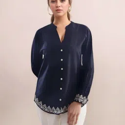 Zink London Navy Loose Fit Embroidered Top-picture-35