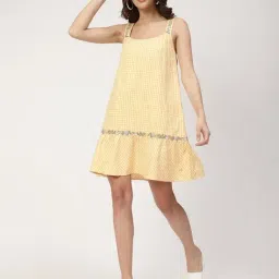 Elle Yellow Checked Relaxed Fit Dress image 4