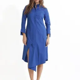 RAREISM Blue Blended Solid Long Sleeves Dress-picture-19