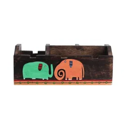 VarEesha Trunk & Tusks Brown Mango Wood Cutlery cum Tissue Holder - Set of 1 image 5