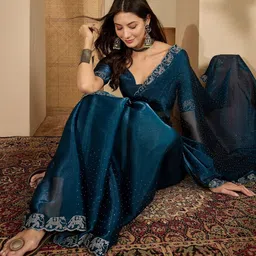 all about you Embellished Beads and Stones Poly Chiffon Heavy Work Saree image 3