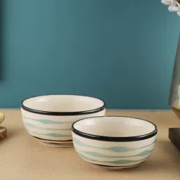 VarEesha Mugdhaa Off White Ceramic Serving Bowls (500 ml, 350 ml) - Set of 2 image 1