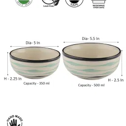 VarEesha Mugdhaa Off White Ceramic Serving Bowls (500 ml, 350 ml) - Set of 2 image 5
