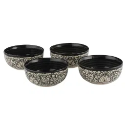 VarEesha Kalamkari Off White Ceramic Soup Bowls (250 ml) - Set of 4 image 3