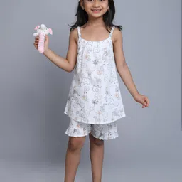Little Clothings Girls Animal Printed Shoulder Straps Pure Cotton Top With Shorts-image-87
