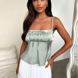 LULU & SKY Women Green Tie-Up Neck Empire Top image 5