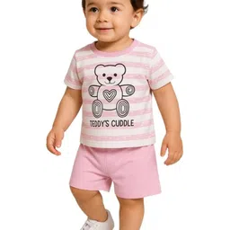 Cdeck Boys Pink & White Cotton Printed T-shirt with Shorts-picture-51