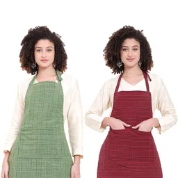 DESNUDA Pack of 2 Kitchen Checkered Chef's Apron with 2 Pockets & Adjustable Strap-image-49