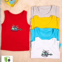 COCOON ORGANICS Sleeveless Pack Of 5 Helicopter Print Vests - Multi Color-picture-19