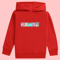 NUSYL Full Sleeves Kawai Printed Hooded Sweatshirt - Red-image-82