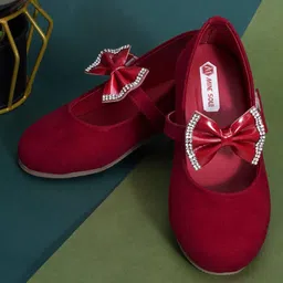 Mine Sole Stone Embellished Bow Detailed Ballerinas -Red-picture-15