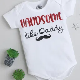 TINY MINY MEE Cotton Half Sleeves Handsome Like Daddy Text Printed Onesie - White-picture-19