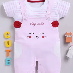 TOONYPORT Cotton Half Sleeves Stay Cute Printed Dungaree Set - Pink-image-21