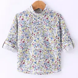 Dapper Dudes Full Sleeves FloralPrinted Kurta Style Shirt - Pink-picture-25