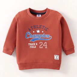 Zero Cotton Knit Full Sleeves Text Printed T-Shirt - Rust Orange-picture-19