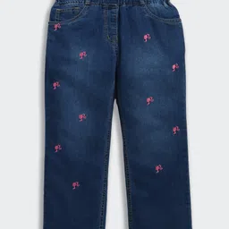 Barbie By Tiny Girl Cotton Denim Character Silhoutte Embroidered Jeans - Blue-image-3