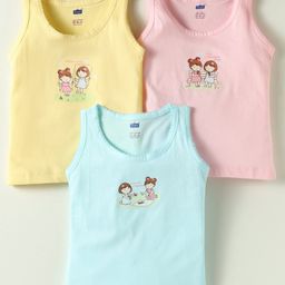 Simply Sinker Knit Sleeveless Vests With Best Friends Print Pack Of 3 - Pink Light Blue & Yellow-picture-10