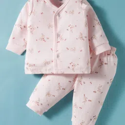 Zero Interlock Knit Full Sleeves Co-ords Night Suit With Animal Print - Peach-picture-13