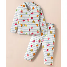 Ollypop Sinker Knit Full Sleeves Co-ords Night Suit with Fruit Print & Stripes - Multicolor-picture-25