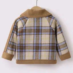 Kookie Kids Full Raglan Sleeves Checkered Winter Jacket - Brown & Black image 2