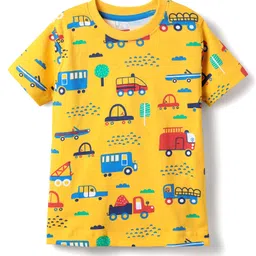 Babyhug Cotton Knit Half Sleeves Co-ords Night Suit With Vehicles Print - Yellow image 2