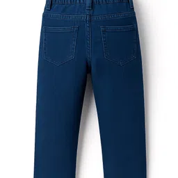 Babyhug Denim Full Length Washed Jeans With Stretch & Floral Embroidery - Navy Blue image 2