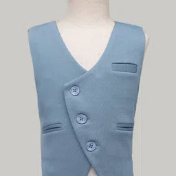 Robo Fry Cotton Woven Full Sleeves 3 Piece Party Suit With Bow - Light Blue image 2