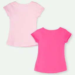 Ariel Cotton Knit Pack Of 2 Half Sleeves Unicorn & Typography Printed Tops - Dark & Light Pink image 3