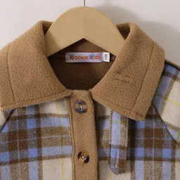 Kookie Kids Full Raglan Sleeves Checkered Winter Jacket - Brown & Black image 3