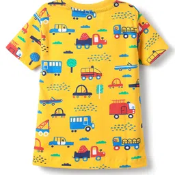 Babyhug Cotton Knit Half Sleeves Co-ords Night Suit With Vehicles Print - Yellow image 3