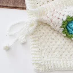 Woonie Hand Knitted Sleeveless Floral Crochet Designed Sweater - Off White image 4