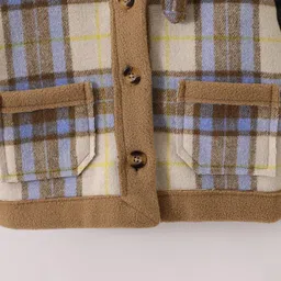 Kookie Kids Full Raglan Sleeves Checkered Winter Jacket - Brown & Black image 4