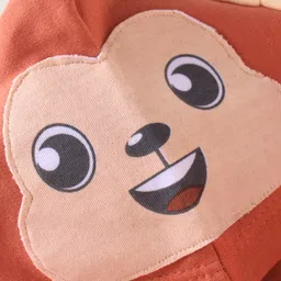 Babyhug Cotton Knit Full Sleeves Footed Sleepsuit with Hood & Bear Patch - Coral image 4