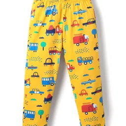 Babyhug Cotton Knit Half Sleeves Co-ords Night Suit With Vehicles Print - Yellow image 4
