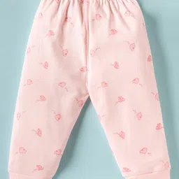 Zero Interlock Knit Full Sleeves Front Open Night Suit With Teddy Print - Light Pink image 4