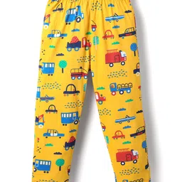 Babyhug Cotton Knit Half Sleeves Co-ords Night Suit With Vehicles Print - Yellow image 5