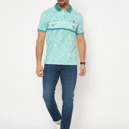 Duke Blue Blended Slim Fit Self Designed Polo T-Shirt image 5