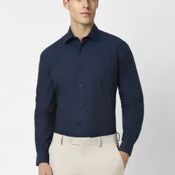 Van Heusen Navy Cotton Regular Fit Shirt image 1