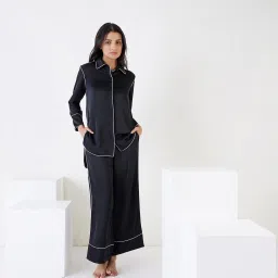 Sweet Dreams Black SatinShirt With Pyjamas image 1