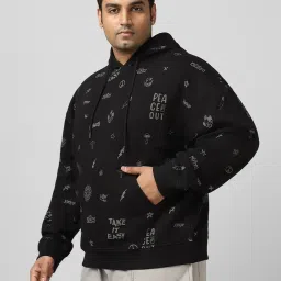 Bewakoof Black Relaxed Fit Printed Hooded Sweatshirt image 1
