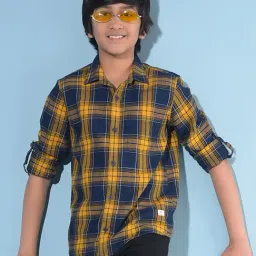 Crimsoune Club Kids Mustard & Navy Checks Full Sleeves Shirt-picture-20
