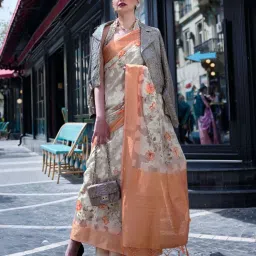 Odette Beige Printed Saree image 1