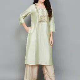 Melange by Lifestyle Mint Green Embellished Straight Kurta image 1